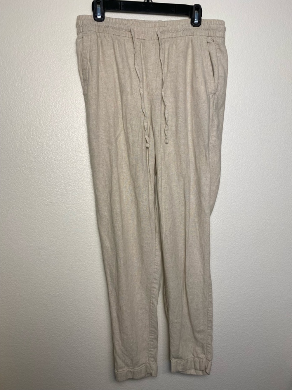 EUC Old Navy Linen-Blend Drawstring Pants Oatmeal Beige M Tall